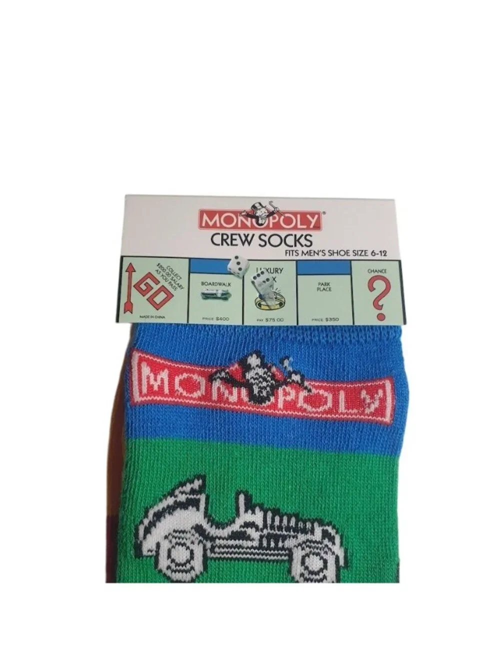 Monopoly Board Game Themed Crew Socks Fits Mens Shoe Size 6 12 Colorful Design
